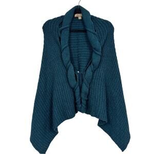 Beyond Threads Teal Blue Pima Cotton Poncho Sweater Womens XL Lagenlook Artsy